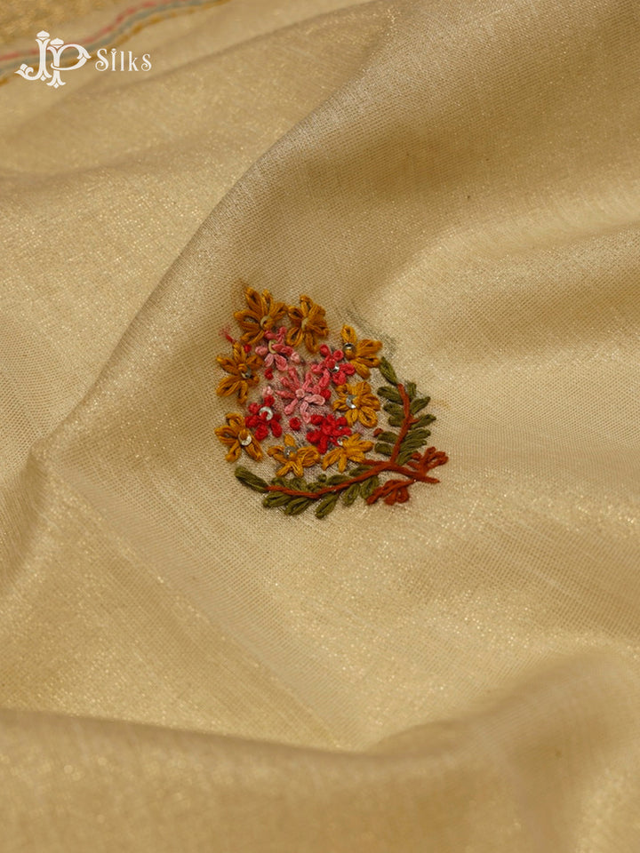 Off-White Linen Tissue Saree - G603-view4