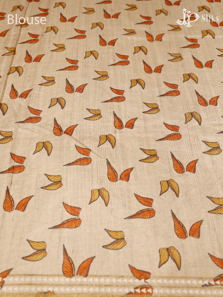 Pastel Green & Beige Semi Tussar Silk Saree - G605