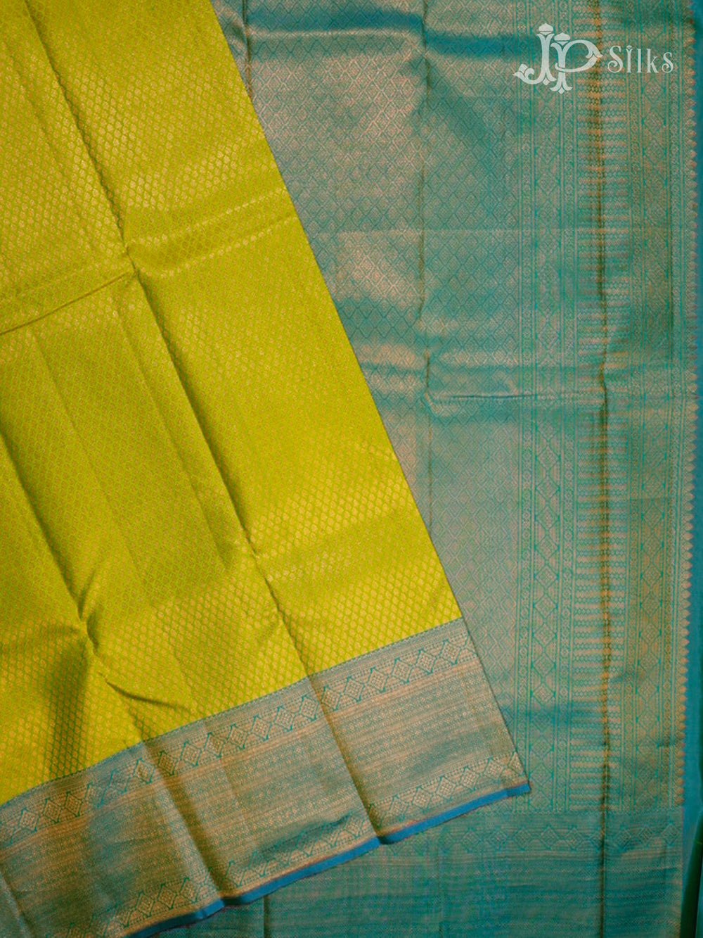 Leaf Green & Turquoise Blue Kanchipuram Silk Saree - E2482-view2