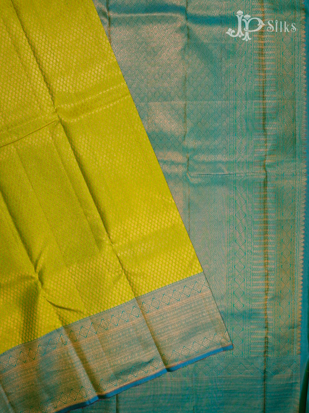 Leaf Green & Turquoise Blue Kanchipuram Silk Saree - E2482-view2