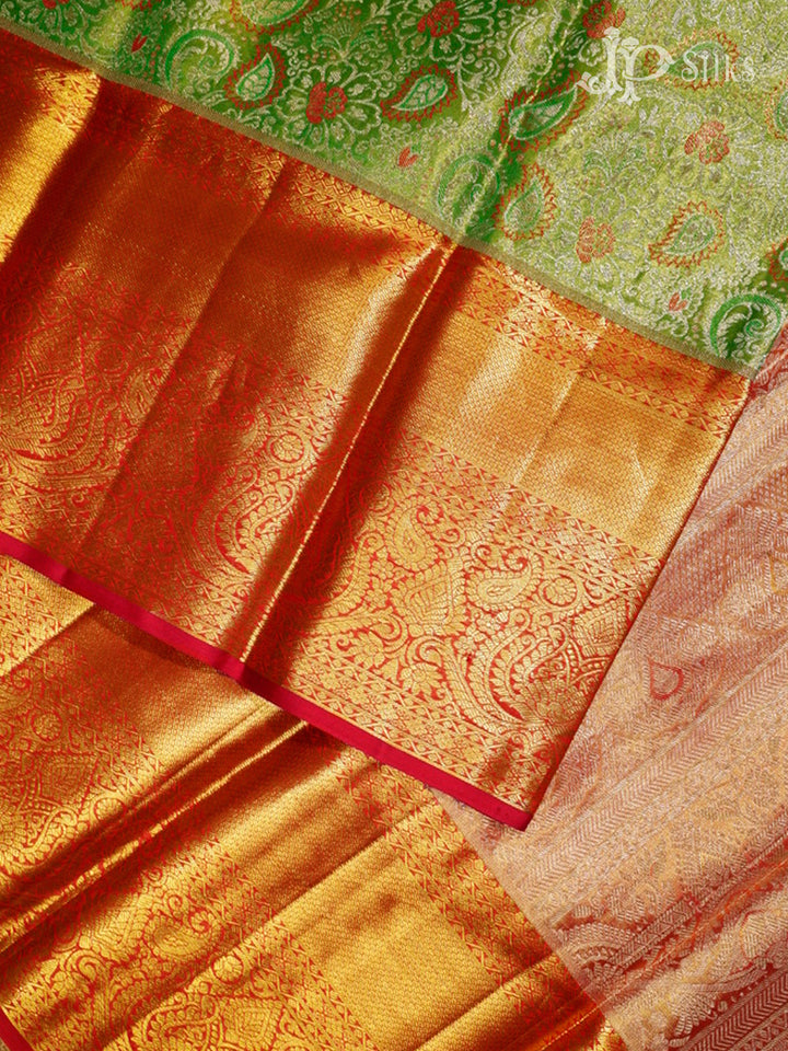 Light Green & Red Kanchipuram Silk Saree - D1027-view2
