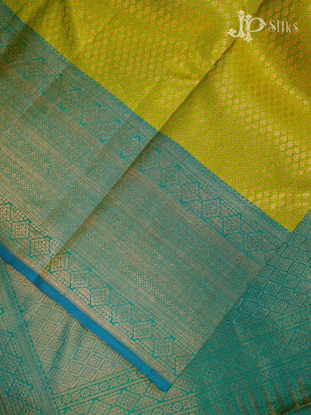 Leaf Green & Turquoise Blue Kanchipuram Silk Saree - E2482-view4