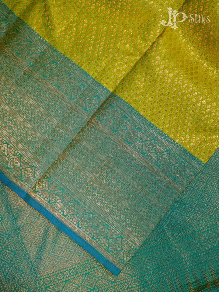 Leaf Green & Turquoise Blue Kanchipuram Silk Saree - E2482-view4