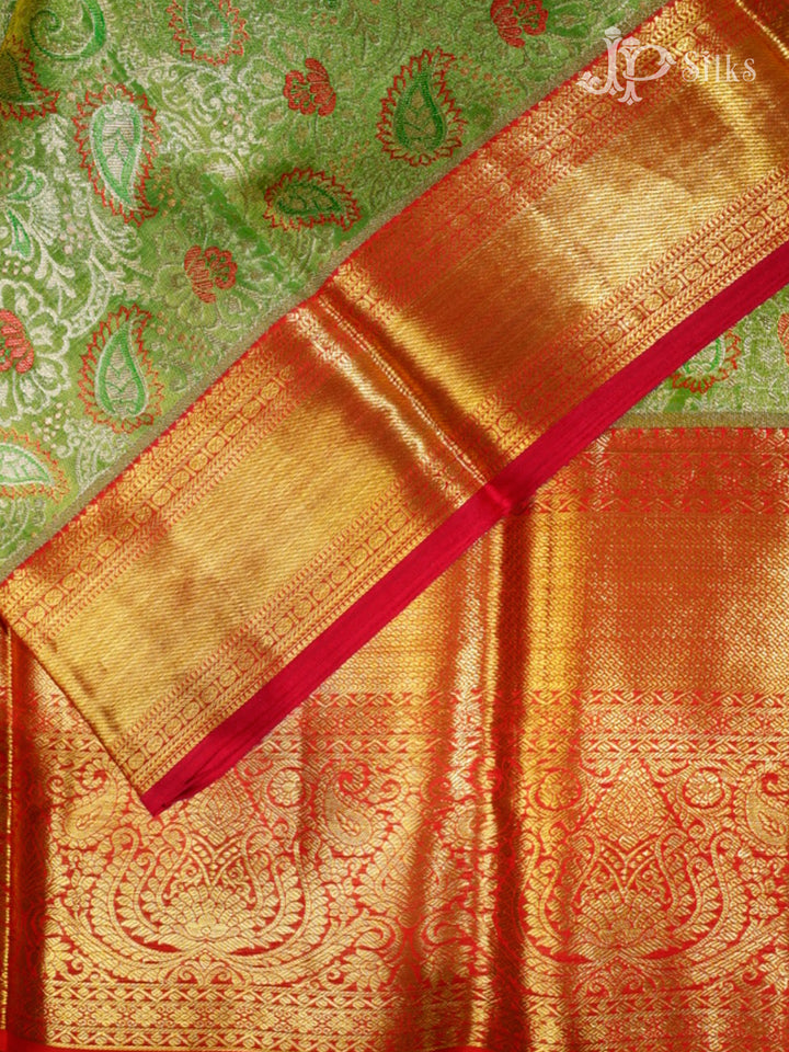 Light Green & Red Kanchipuram Silk Saree - D1027-view4