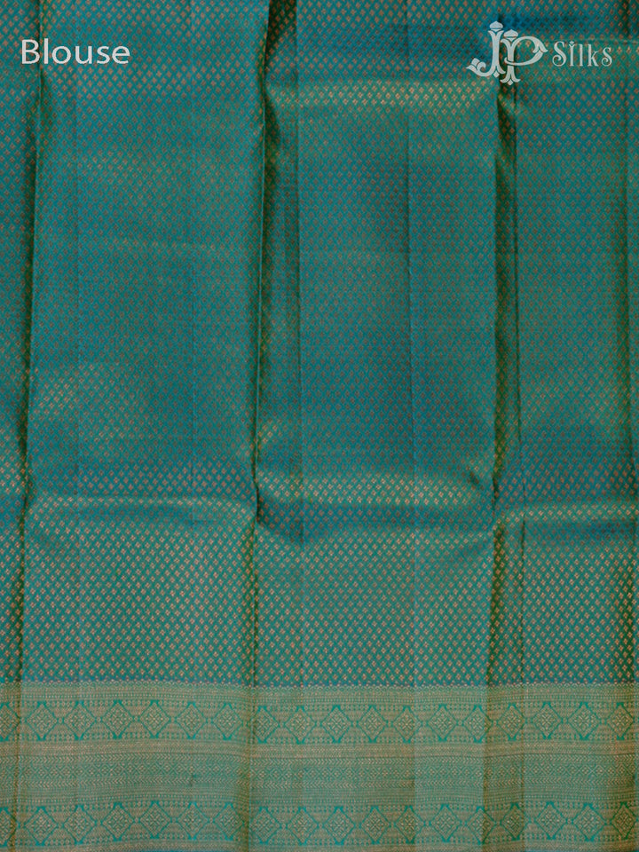 Leaf Green & Turquoise Blue Kanchipuram Silk Saree - E2482-view7