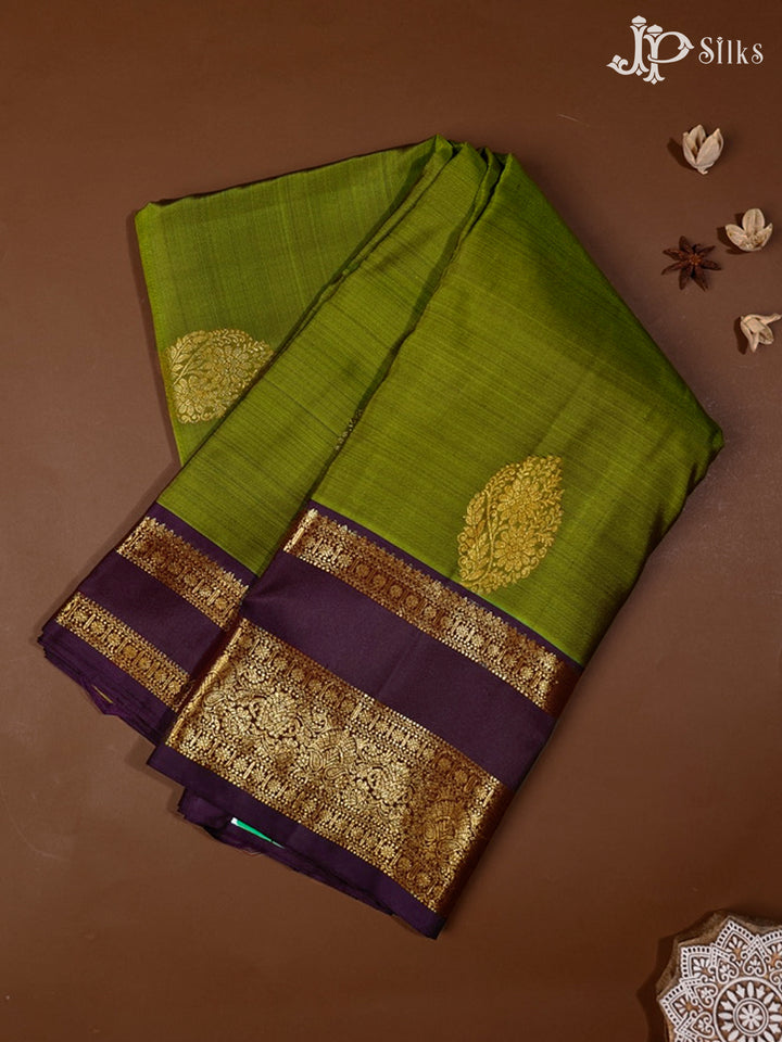 Dark Olive Green & Midnight Violet Kanchipuram Silk Saree - G838-view1