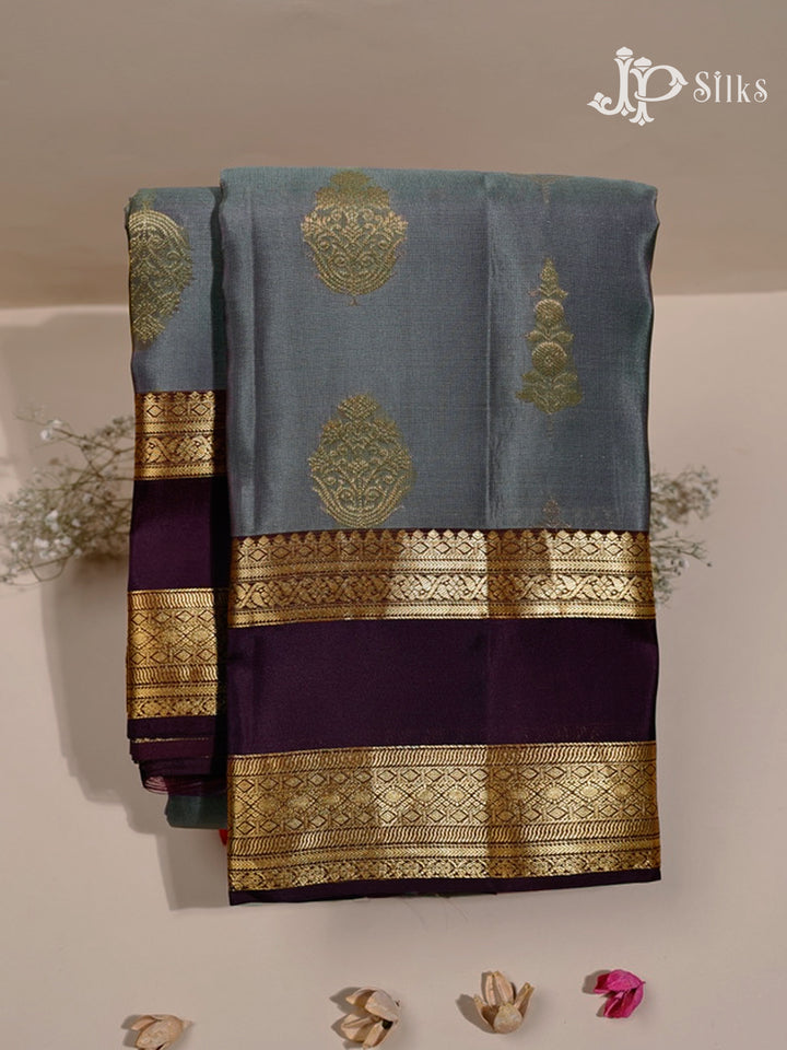 Grey & Coffee Brown Pure Silk Mix Saree - G837-view1