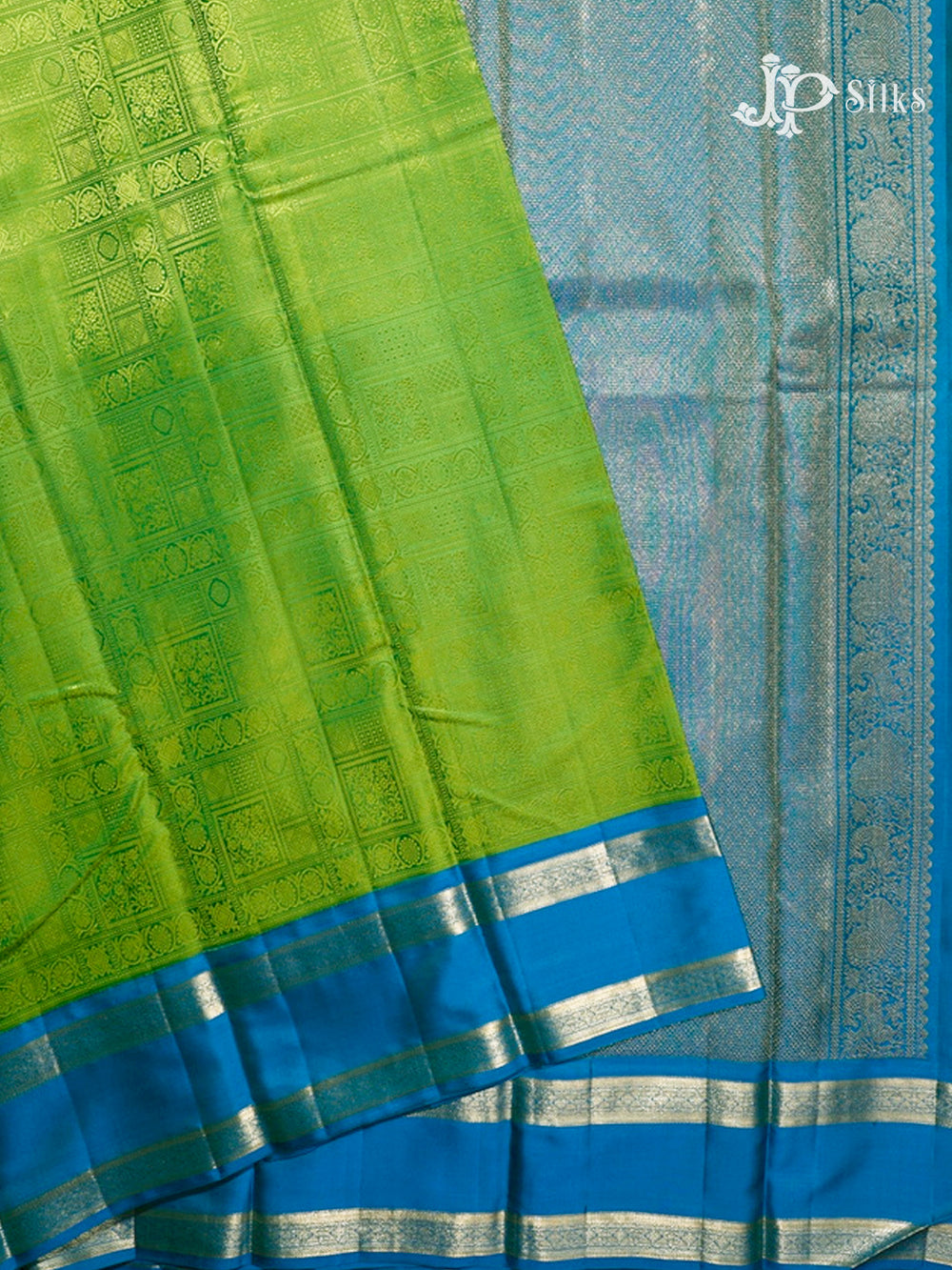 Parrot Green & Blue Kanchipuram Silk Saree - D7251-view2