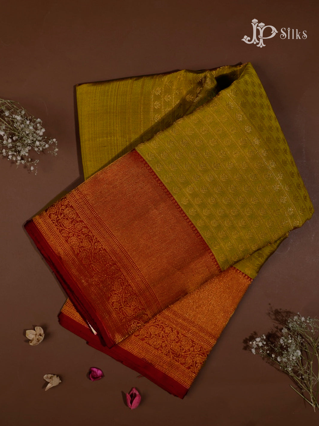 Olive Green & Maroon Kanchipuram Silk Saree - E2483-view1
