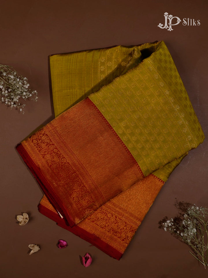Olive Green & Maroon Kanchipuram Silk Saree - E2483-view1