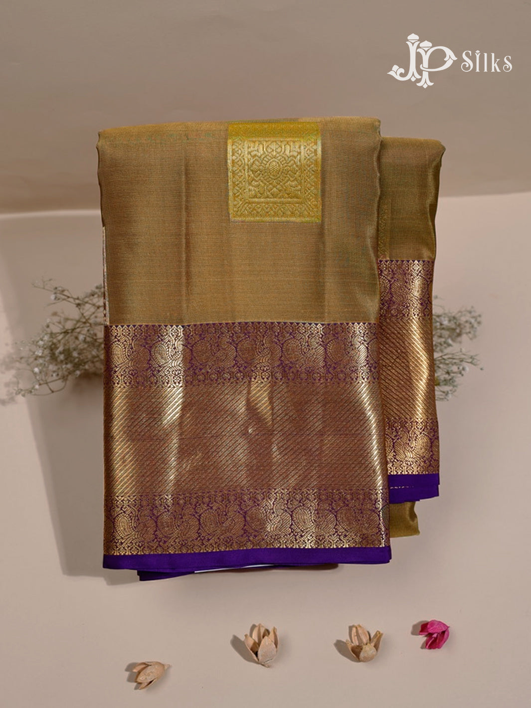 Olive Green & Dark Violet Pure Silk Mix Saree - G820-view1