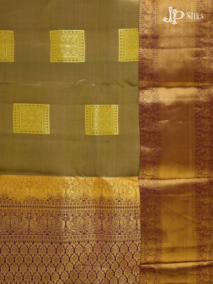 Olive Green & Dark Violet Pure Silk Mix Saree - G820-view3