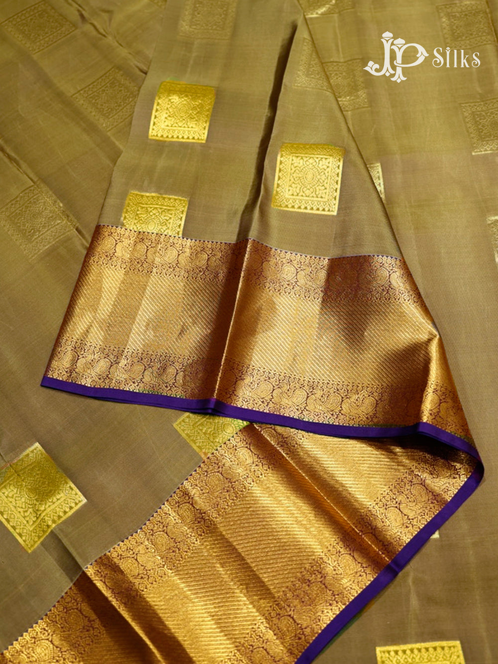Olive Green & Dark Violet Pure Silk Mix Saree - G820-view2