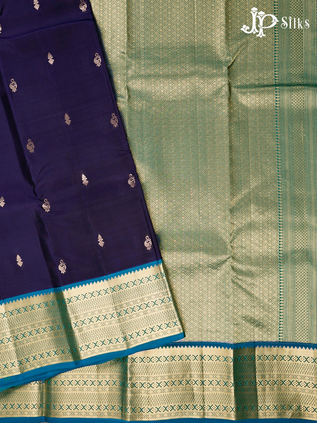 Ink Blue And Teal Blue Pure Silk Mixed Saree - G64