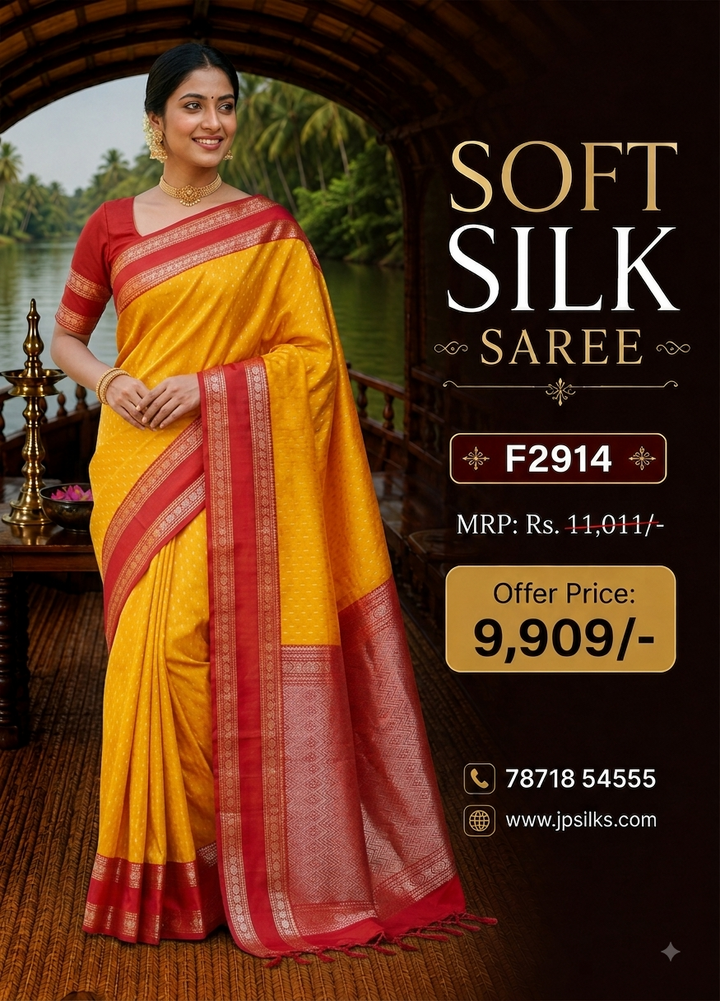 Mustard Yellow And Red Soft Silk Saree - F2914