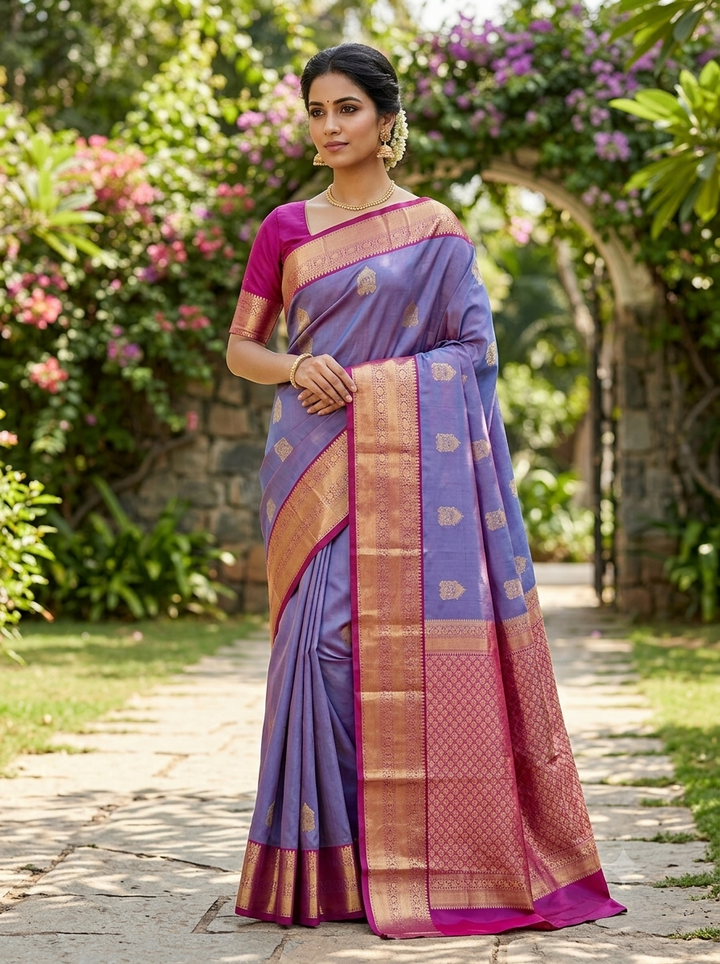 Dual Shade Purple & Magenta Pink Pure Silk Mix Saree - G926