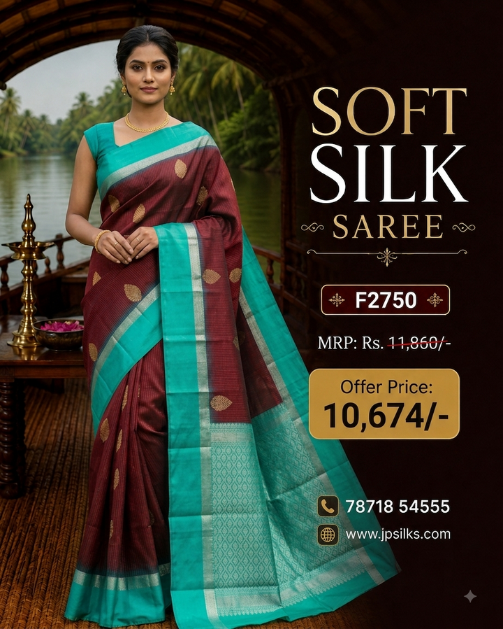 Maroon & Turquoise Soft Silk Saree - F2750