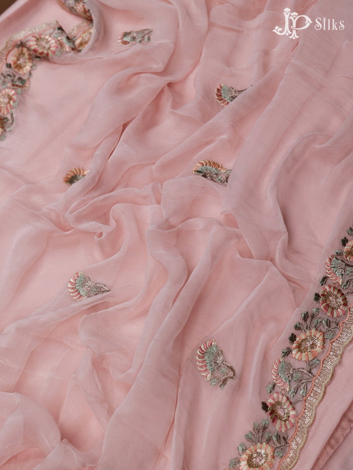 Light Pink Thread Work Salwar Suit Material - E3542