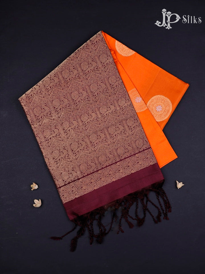 Orange And Maroon Soft Silk Saree - F2747