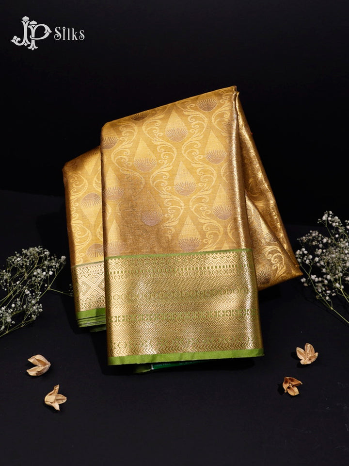 Gold and Light Green Art Silk Saree - G295