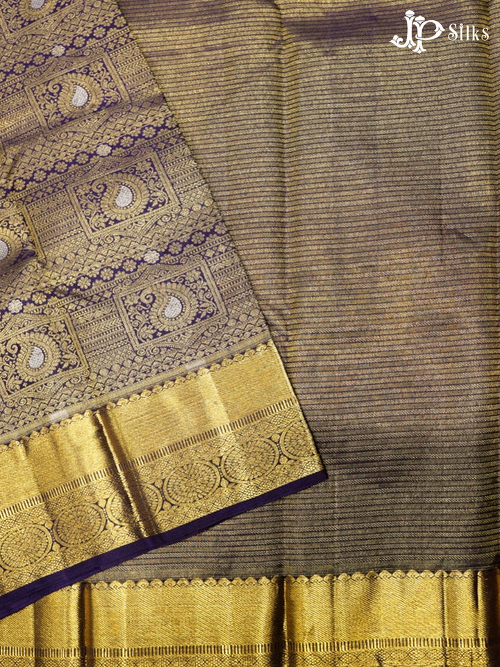 Navy Blue Kanchipuram Pure Silk Saree - E3613