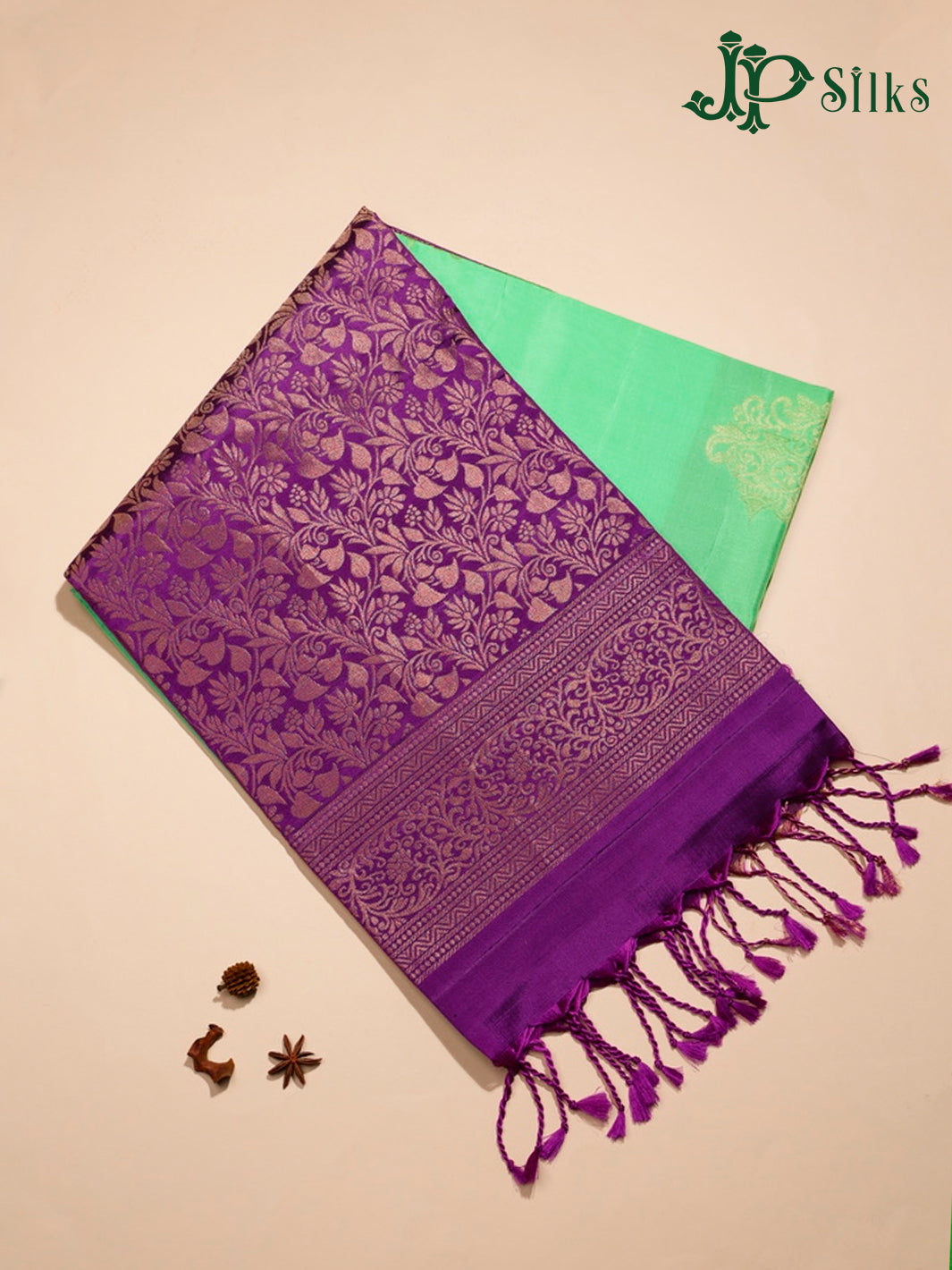 Medium Spring Green and Violet Soft Silk Saree - E5100 - view1