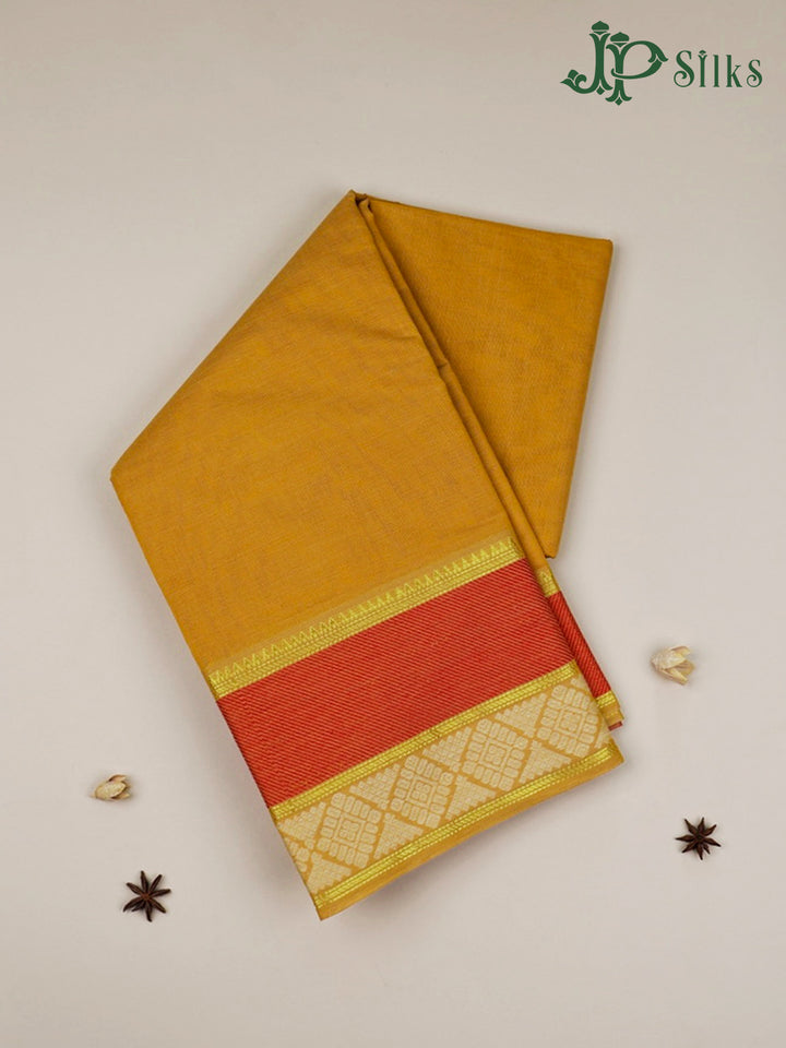 Mustard Yellow And Red Cotton Saree - F2786