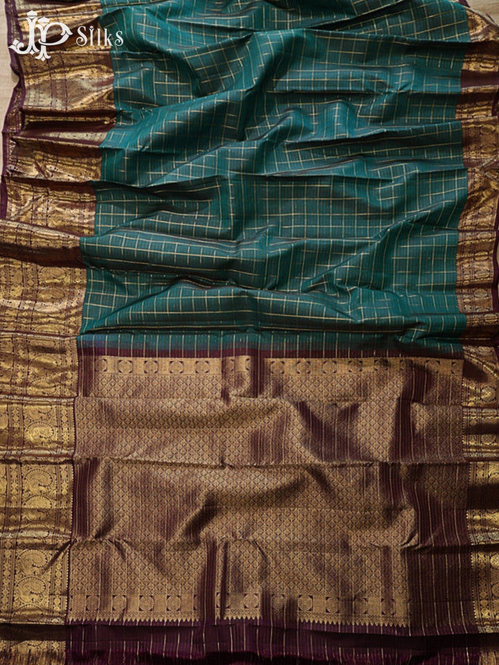 Deep Sea Green & Brown Kanchipuram Silk Saree - G856