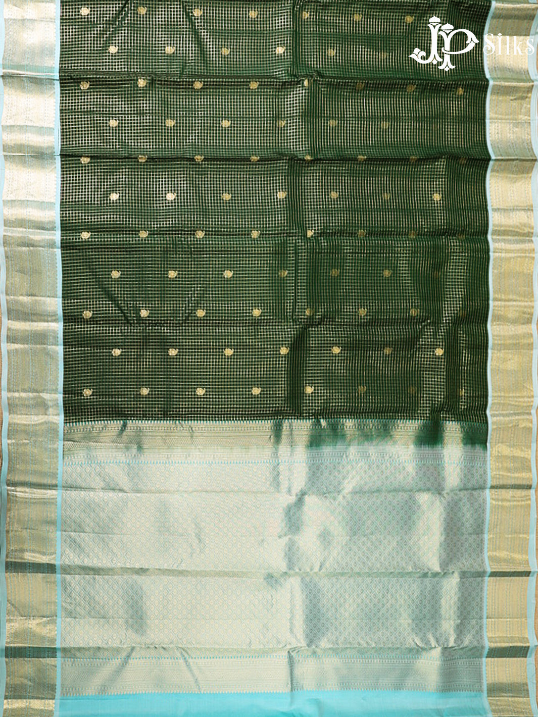 Bottle Green & Sky Blue Pure Silk Mix Saree - G938