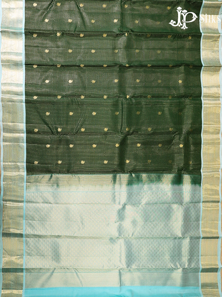 Bottle Green & Sky Blue Pure Silk Mix Saree - G938