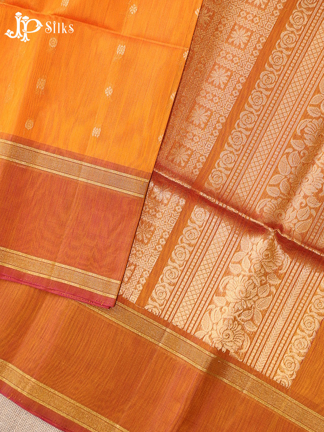 Mango Yellow And Pinkish Yellow Kora Cotton Saree - G912