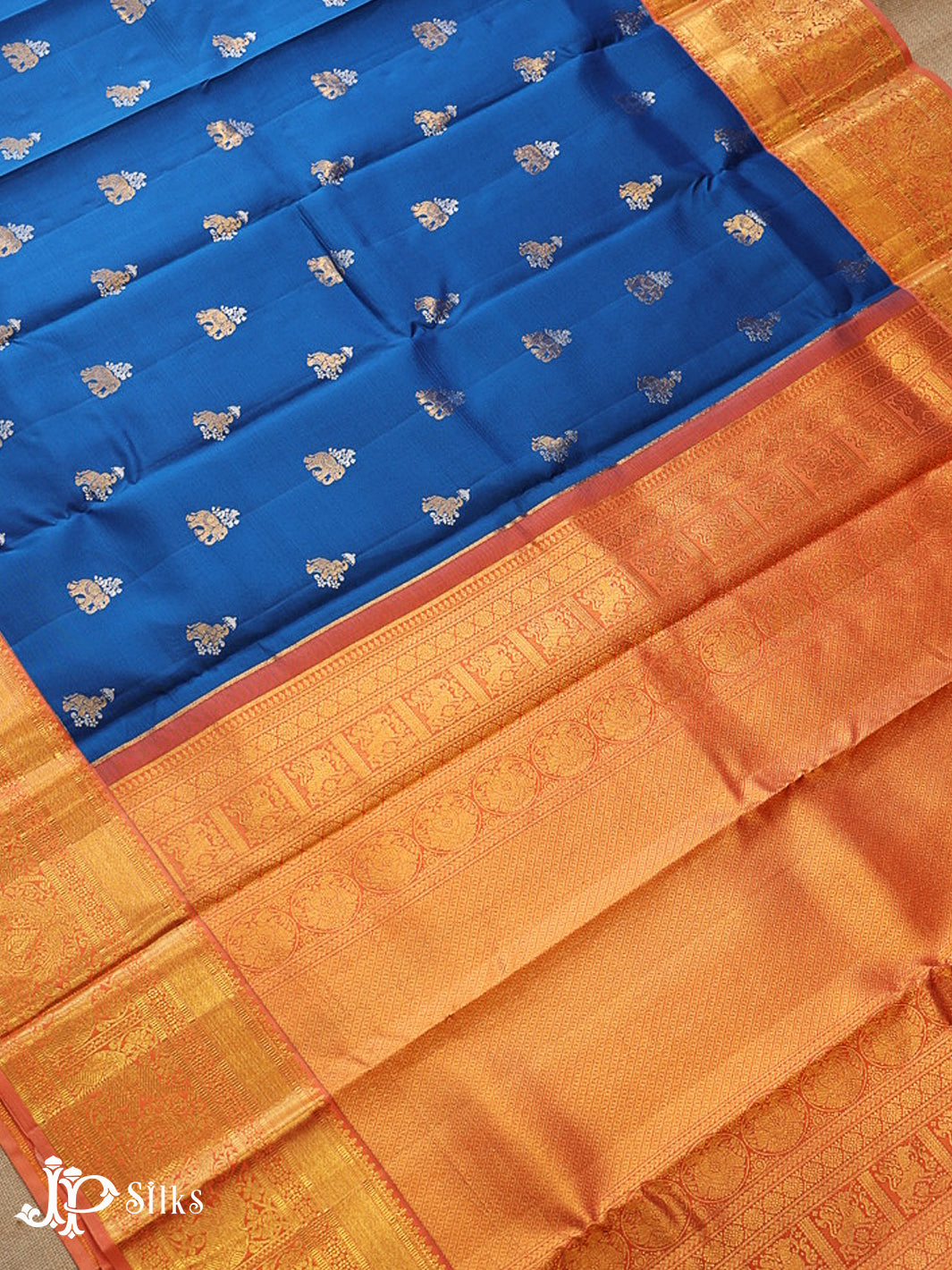 Cobalt Blue & Dark Peach Kanchipuram Silk Saree - G849 -view5