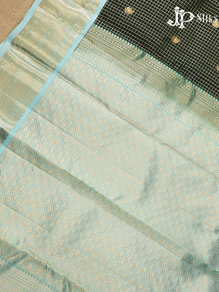 Bottle Green & Sky Blue Pure Silk Mix Saree - G938