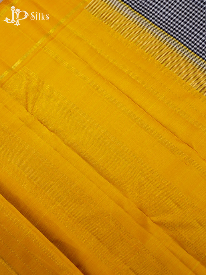 Black And White With Yellow Kanchipuram Silk Saree - F3387