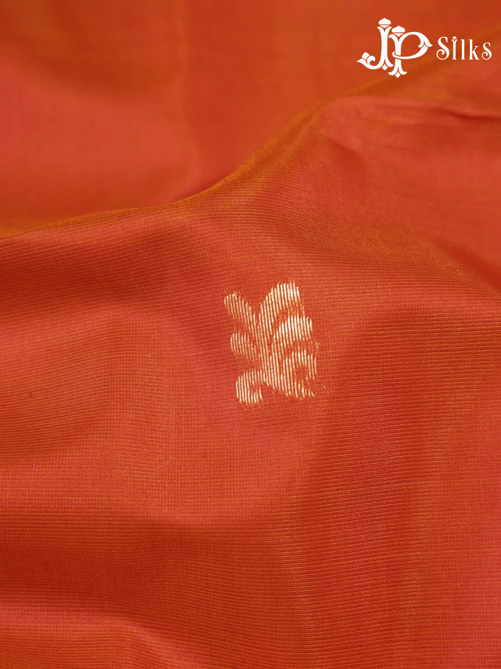Reddish Orange and Red Kora Cotton Saree - G919