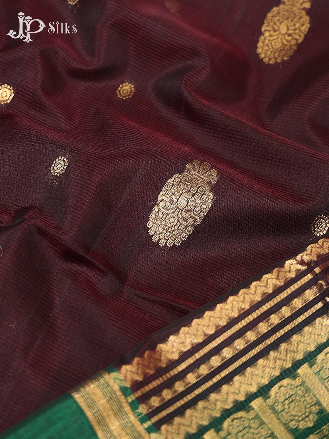 Dark wine and Bottle Green Kora Cotton Saree - G916