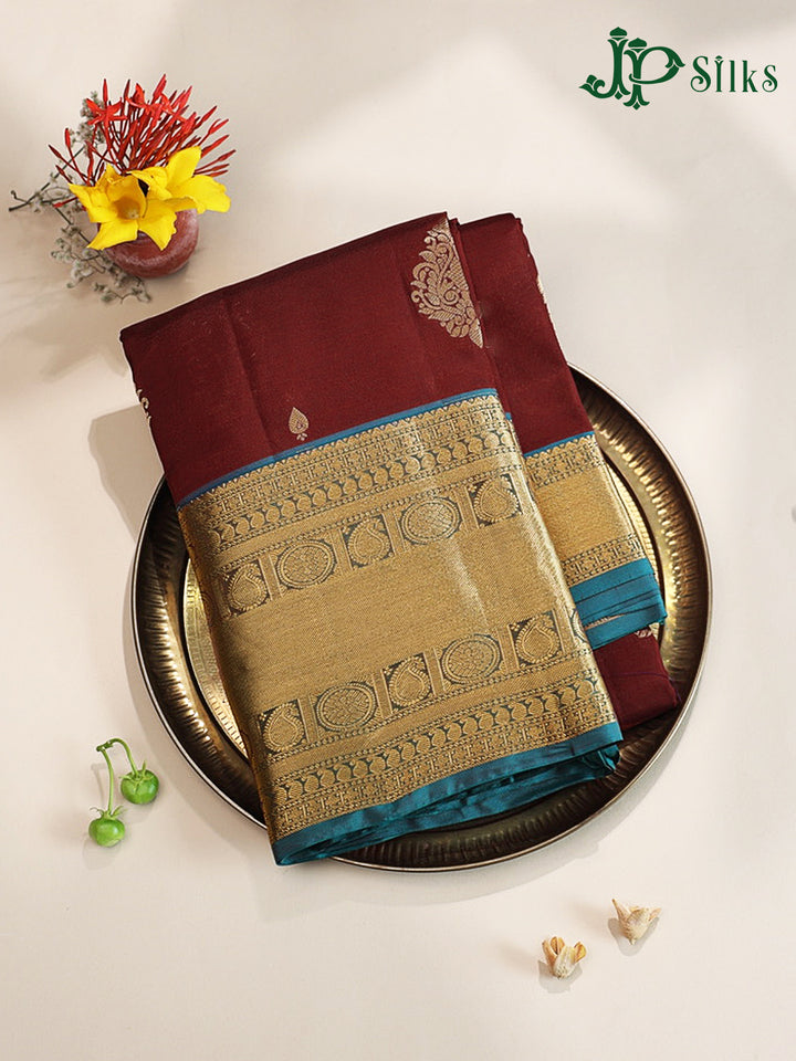 Maroon & Peacock Blue Pure Silk Mix Saree - G933