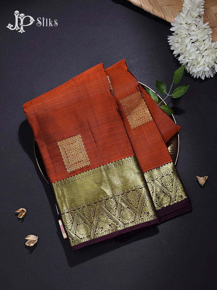 Rust Orange & Brown Kanchipuram Silk Saree - G875