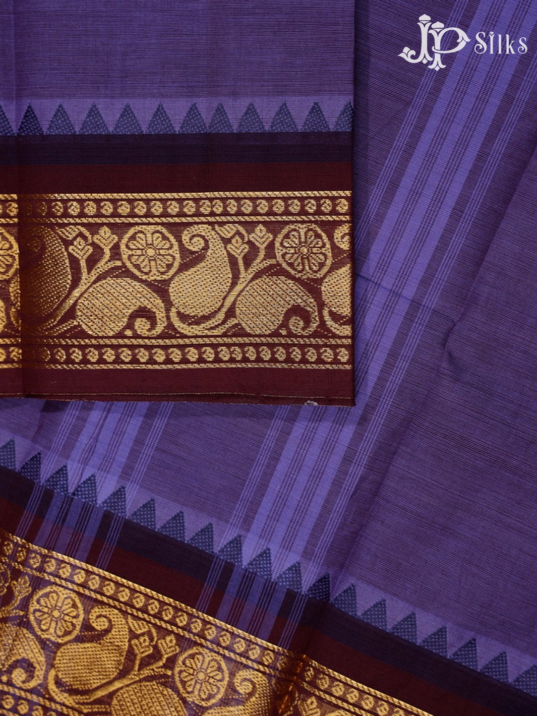 Dark Lavender & Brown Chettinad Cotton Saree - G396 “View3”