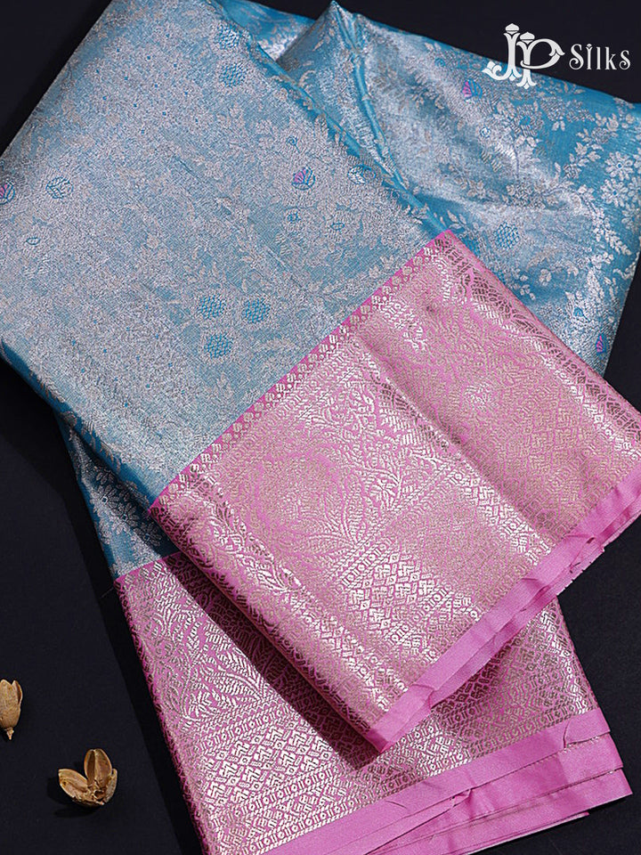 Sky Blue and Baby Pink Art Silk Saree - H15