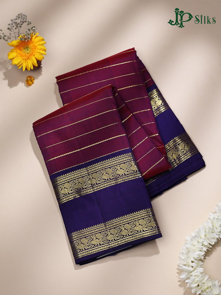 Red Purple & Deep Indigo Blue Kanchipuram Silk Saree - G855