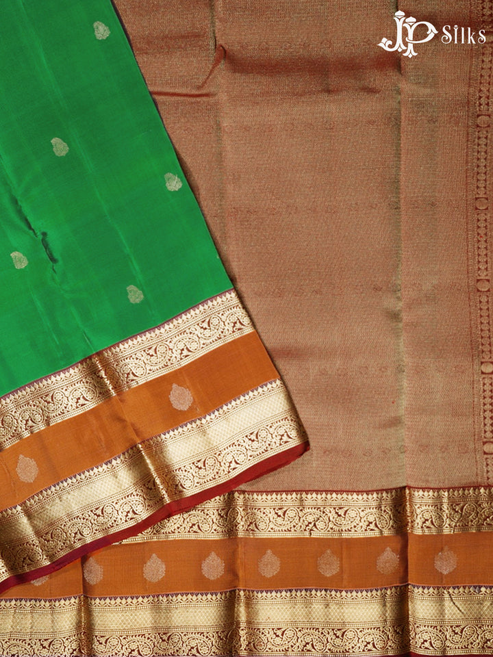 Emerald Green and Hickory Brown Pure Silk Mixed Saree - G349