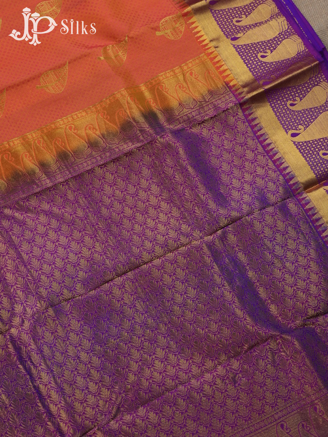 Orange with Purple Kanchipuram Silk Saree - A6082 - View 5