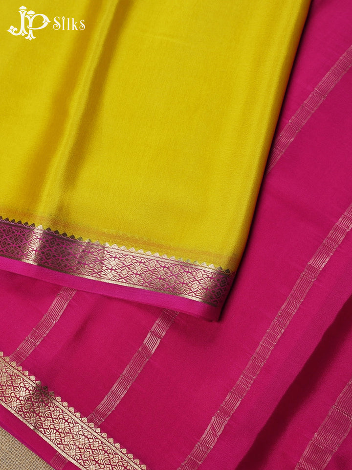 Lemon Yellow with Pink Mysore Silk saree - F2455 - View 6