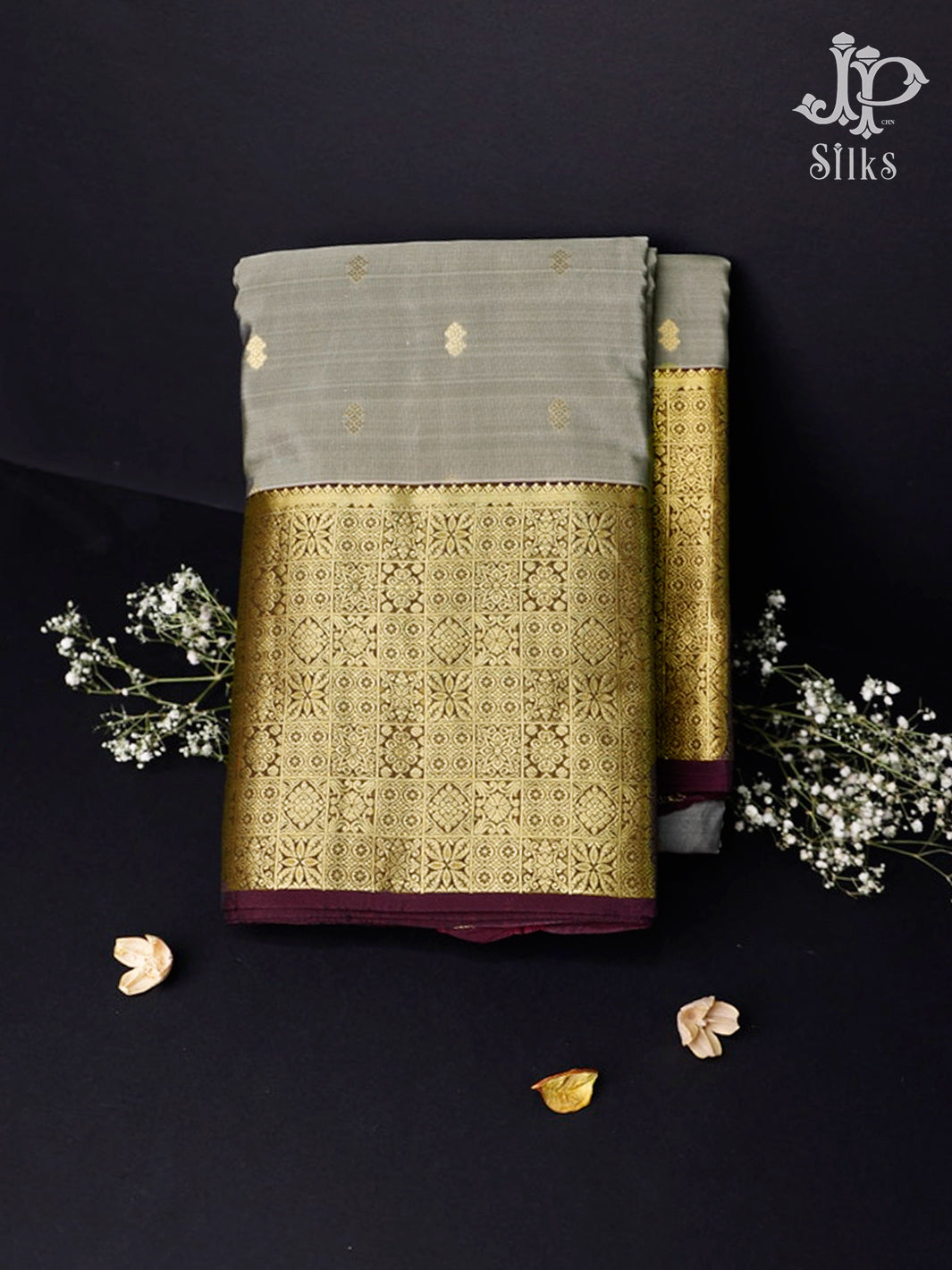 Grey & Maroon Pure Silk Mixed Saree - G328 - view1