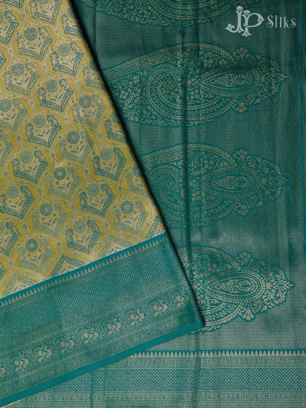 Lemon Yellow And Teal Green Art Silk Saree - F2865