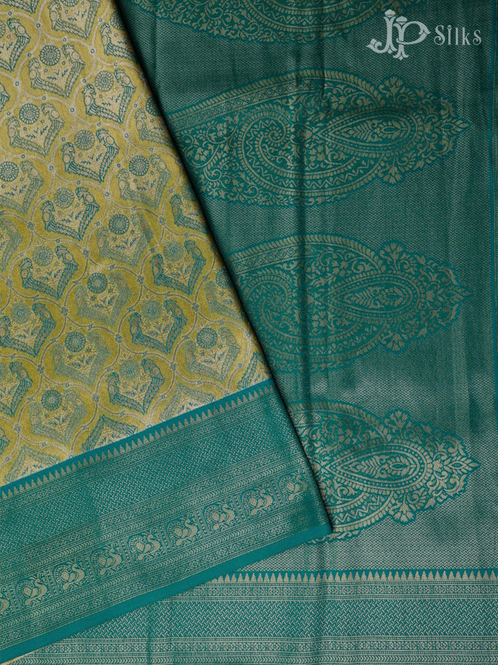 Lemon Yellow And Teal Green Art Silk Saree - F2865