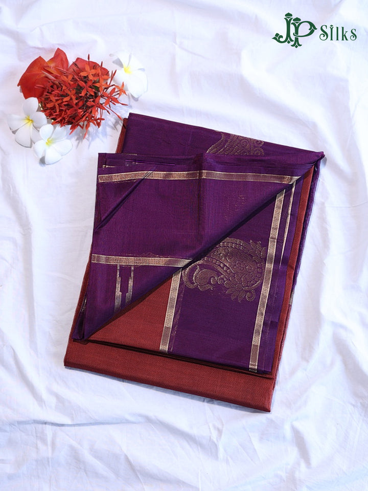 Burgundy and Deep Violet Kora Cotton Saree - G920