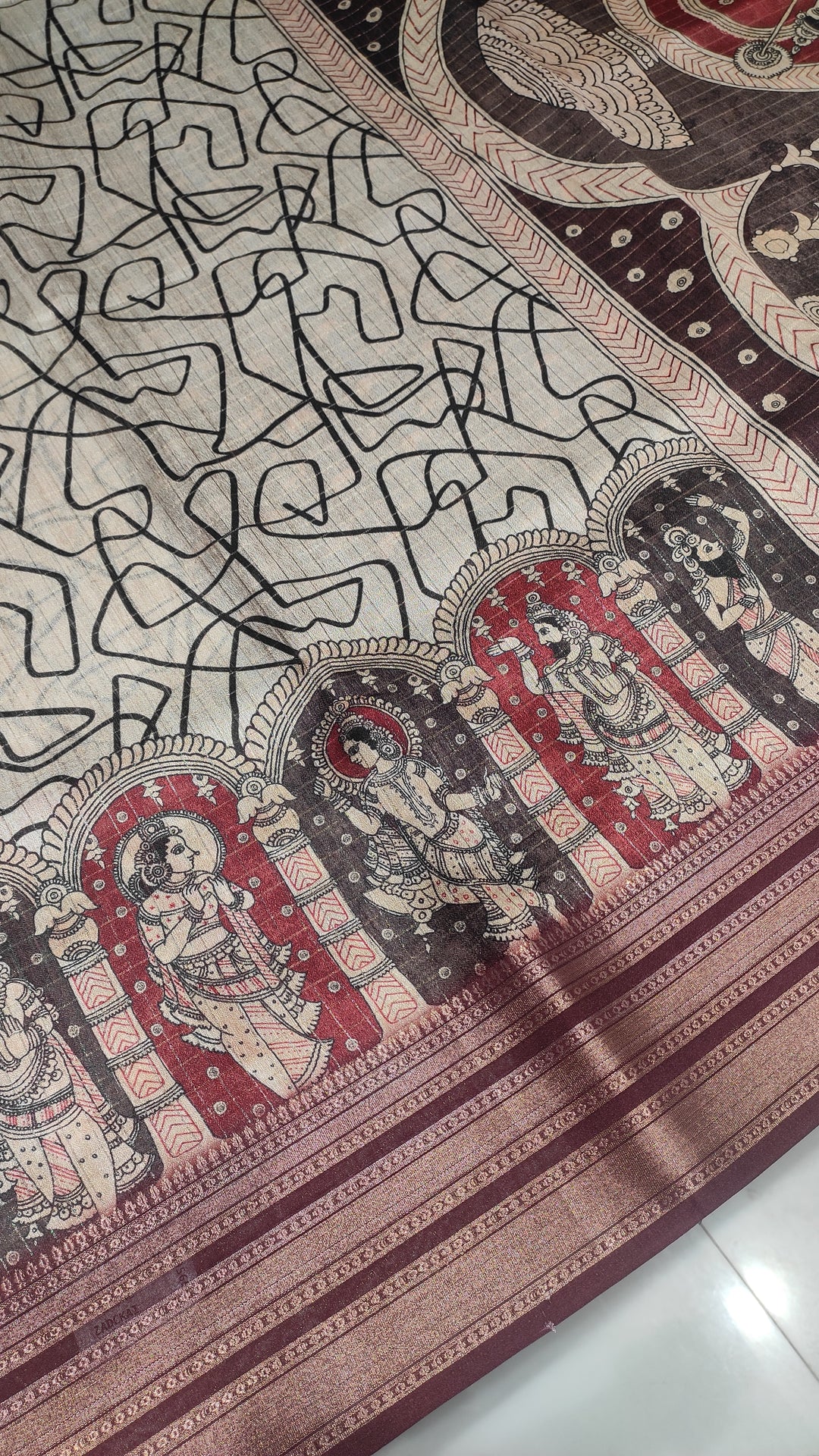 Off White and Maroon Semi Tussar Saree - G186