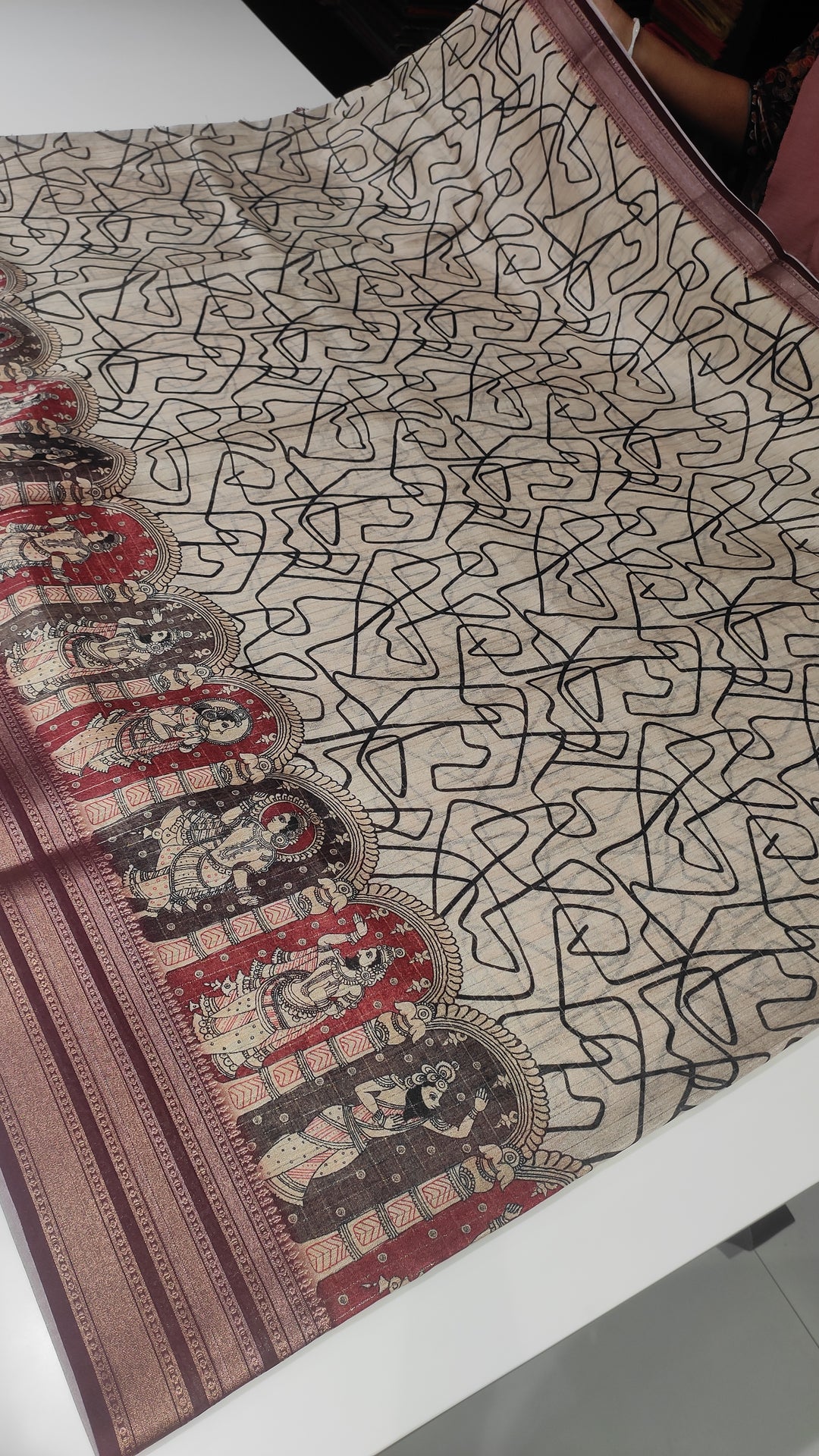 Off White and Maroon Semi Tussar Saree - G186